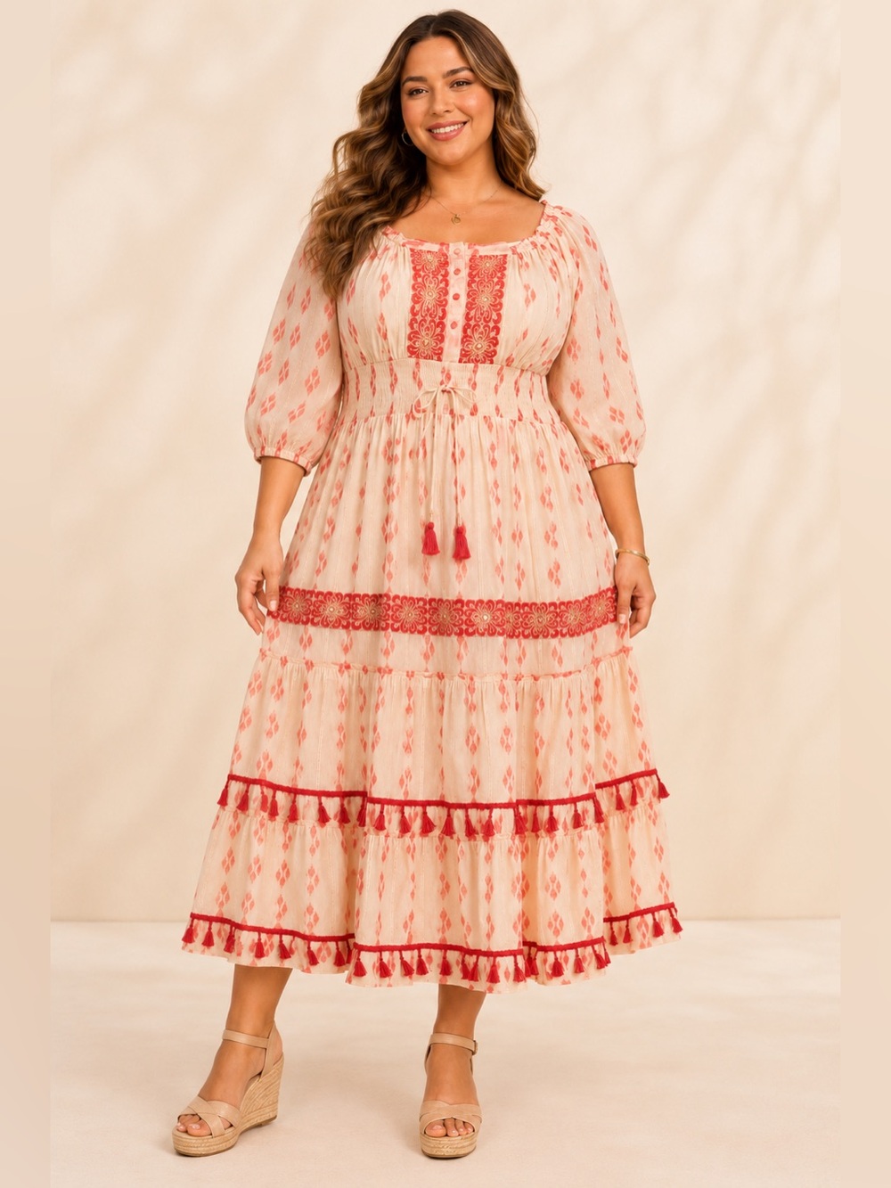 MAGIC 2 ME Embroidered Boho Peasant Maxi Dress 1X NWT